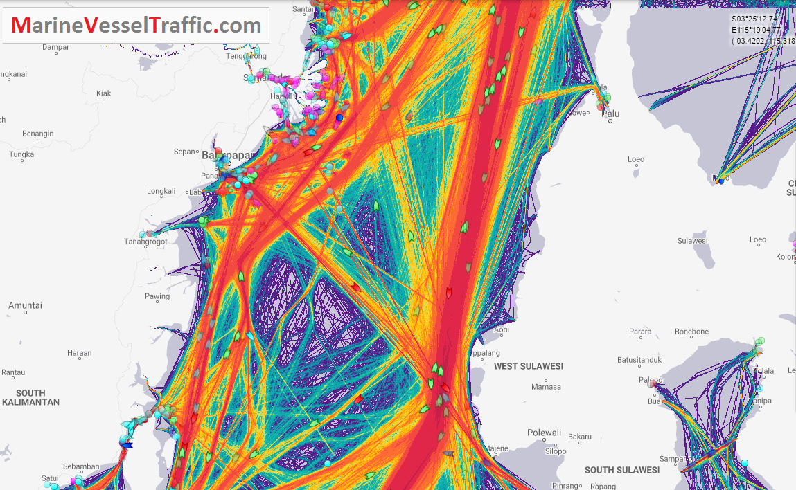 Live Marine Traffic, Density Map and Current Position of ships in MAKASSAR STRAIT
